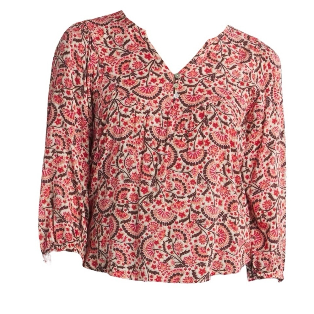 Mason & Belle Floral Blouse V-neck with Rounded Bottom Size Small - Picture 5 of 11